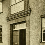 Black and white photo of the entrance of Dagenham Child Welfare Clinic (c.1938)