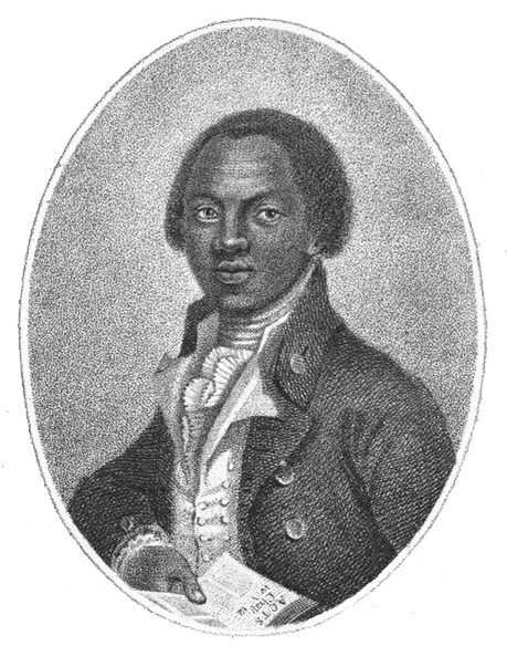 Black and white engraving of abolitionist Olaudah Equiano